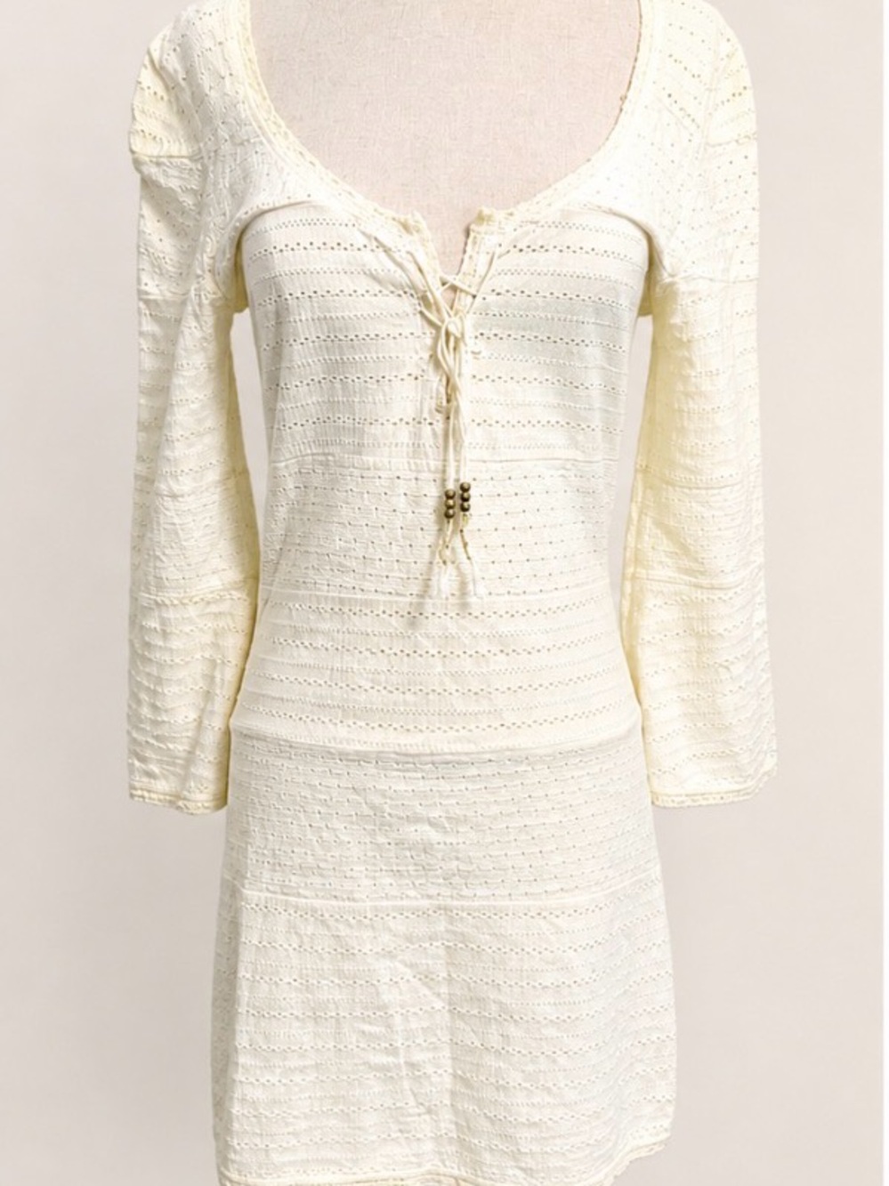 Free People Cream Lace-Up Knit Mini Dress